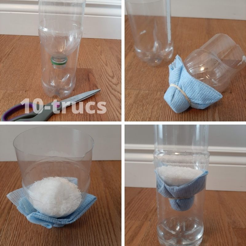 make a homemade dehumidifier with a bottle and coarse salt