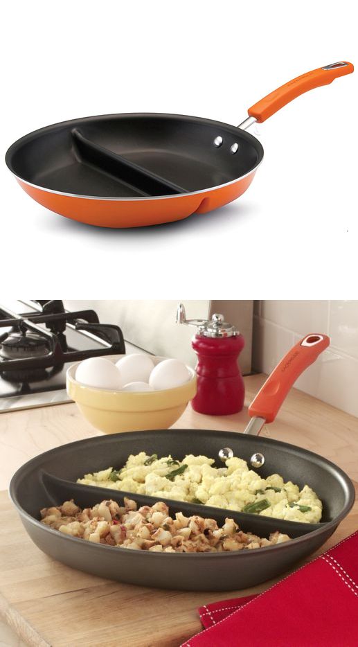 pan split in two, cook two foods, 