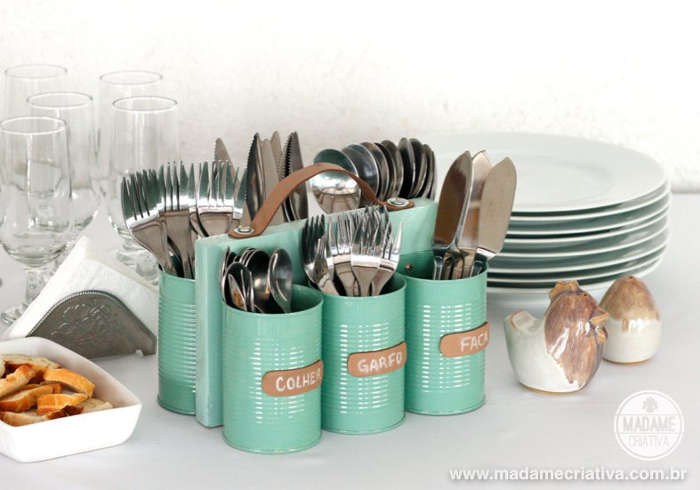 make a utensil holder with tin cans