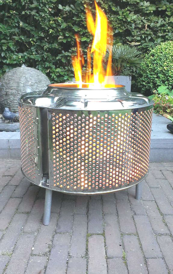 outdoor fireplace with washing machine drum