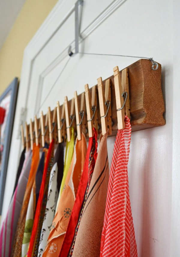 Tidy up your scarves with clothespins
