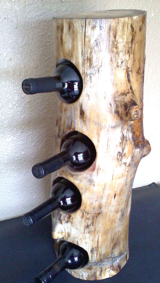 Make a wine rack with a tree trunk