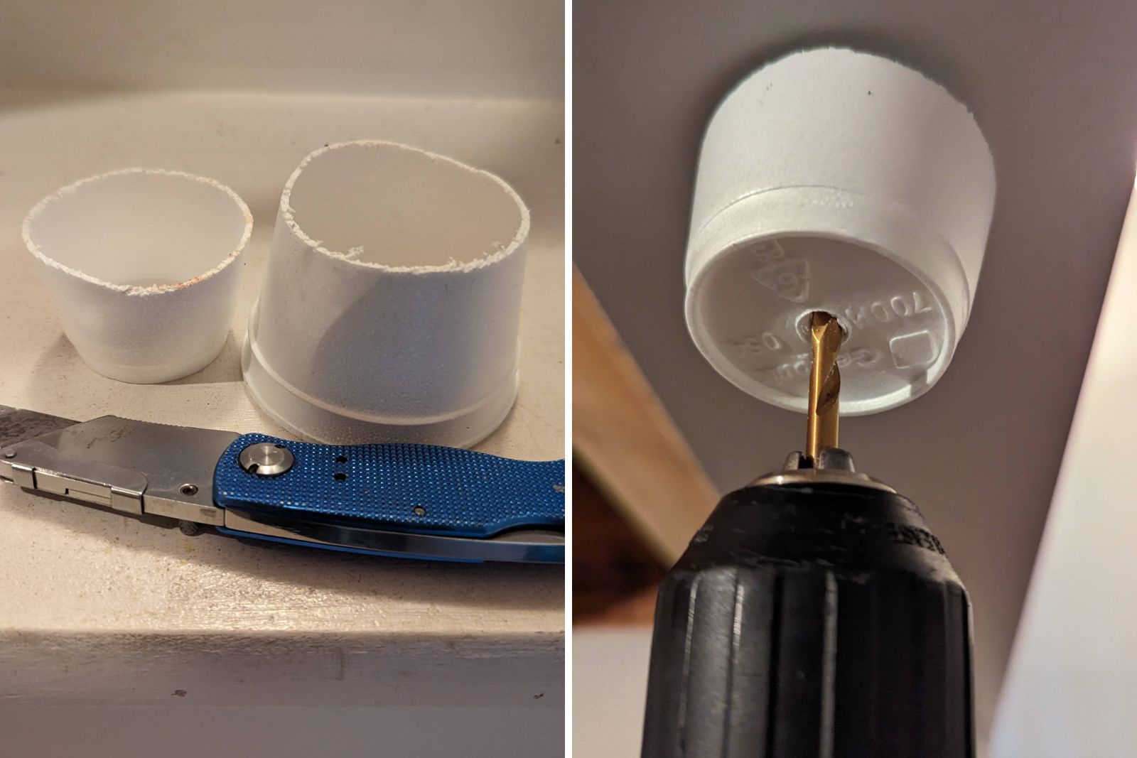 Percer un trou au plafond sans faire de poussière avec le truc du gobelet